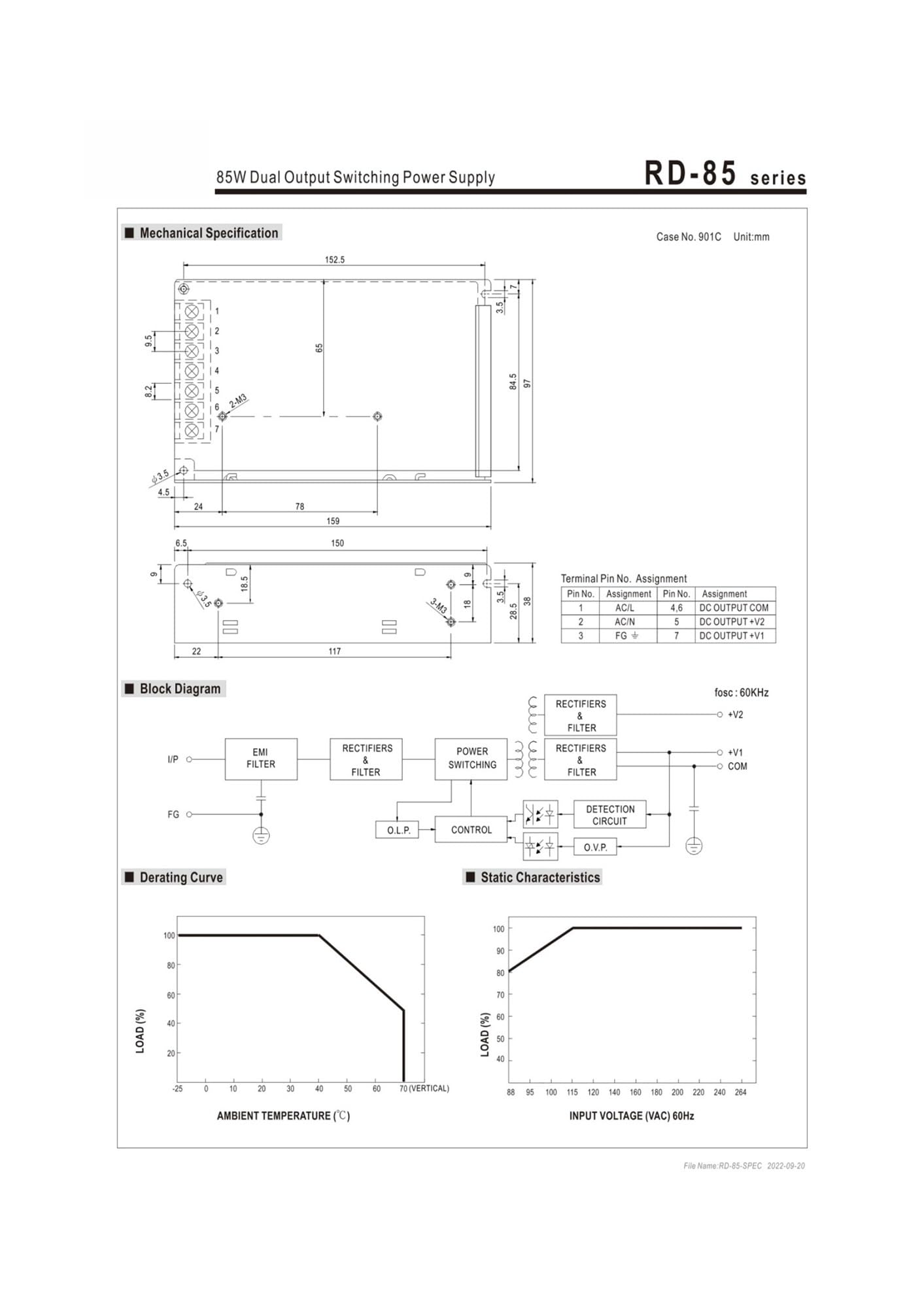 Alimentatore Switching 5V12V24V a Doppia Uscita da 85 W, Serie RD-85A e RD-85B(Rd-85a)