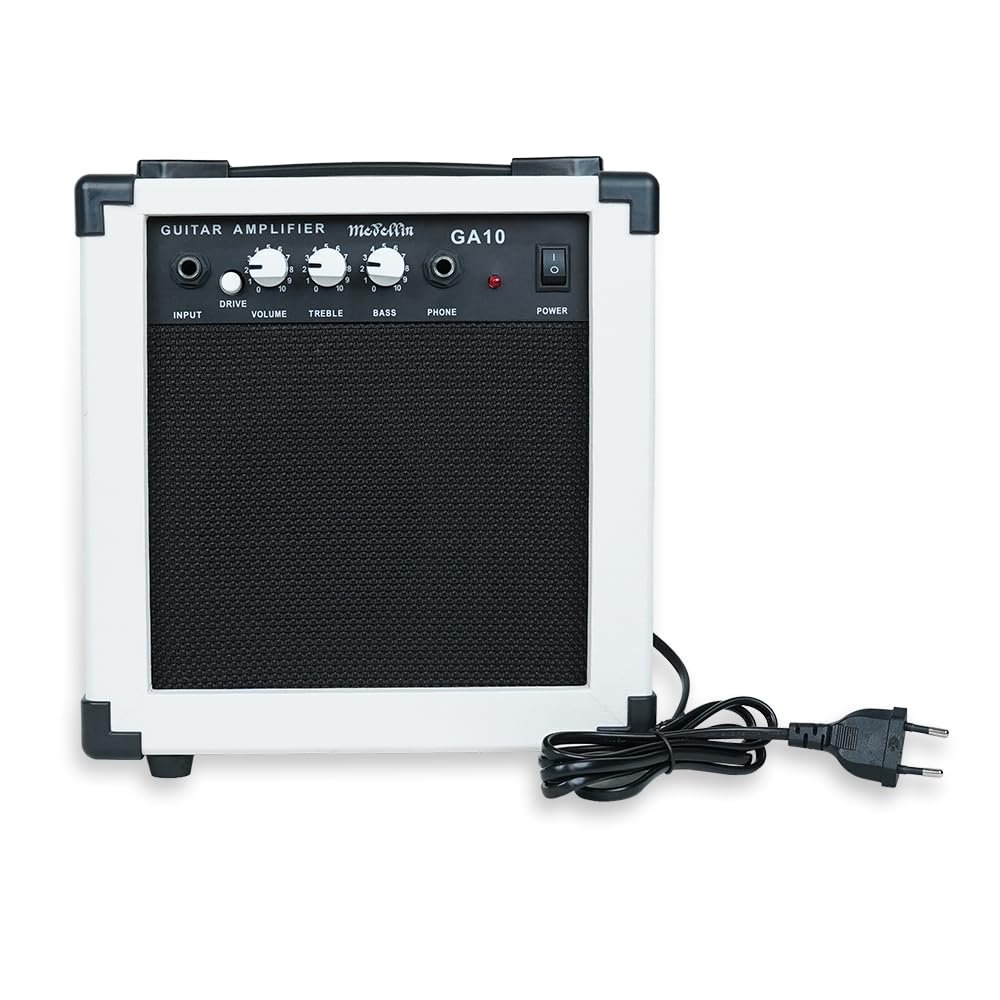Medellin GA10 10W Guitar Amplifier with Clean and Overdrive | Portable Electric Amp for Acoustic & Electric Guitars (White)-image-24