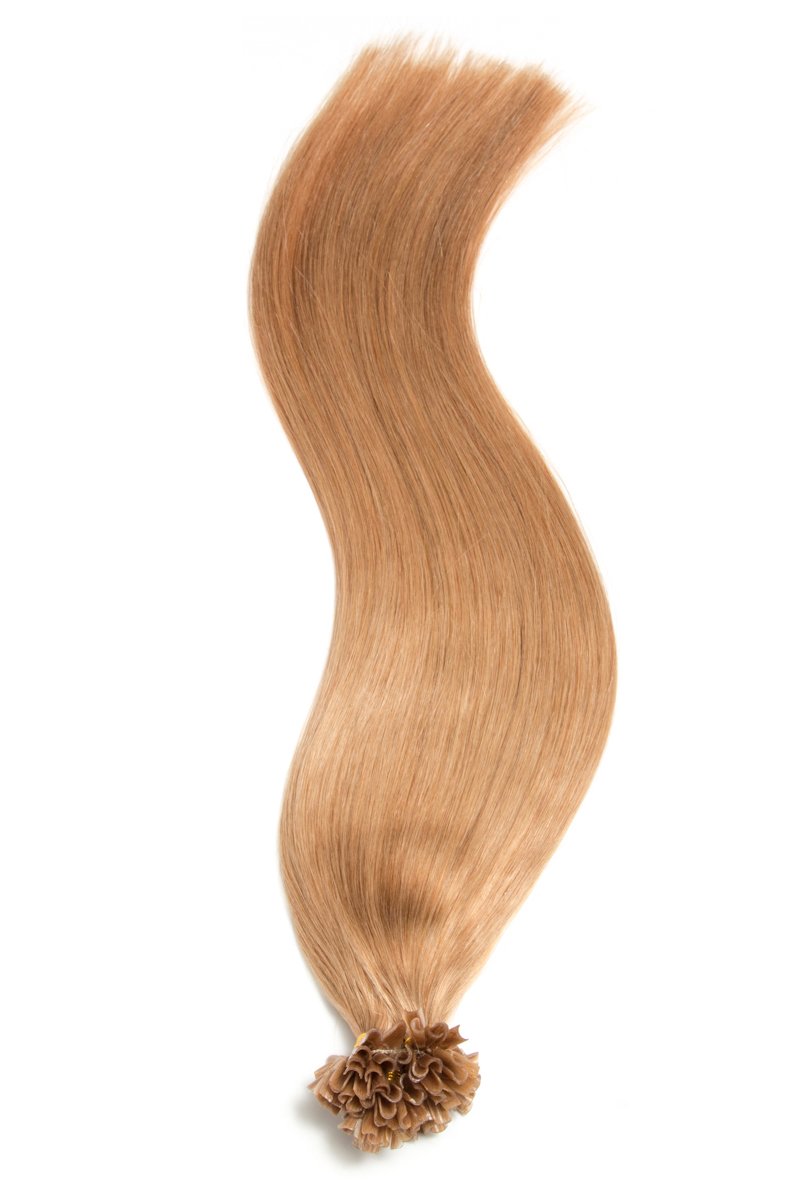 Dunkelblonde Bonding Extensions aus 100% Remy Echthaar 150 0,5g 50cm Glatte Strähnen - Lange Haare mit Keratin Bondings U-Tip als Haarverlängerung und Haarverdichtung in der Farbe #18 Dunkelblond
