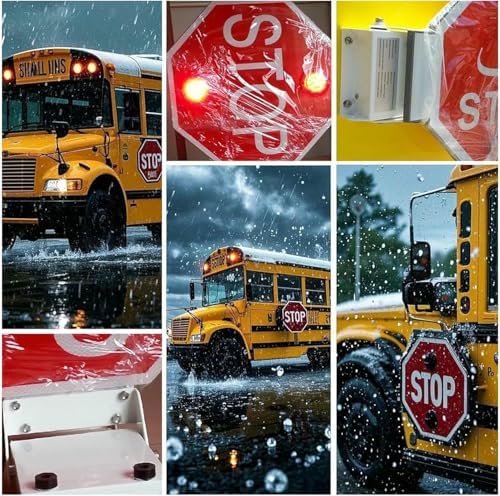 Reflective LED School Bus Stop Paddle - Double-Sided Flashing Stop Sign with Controller, Universal Vehicle Mount, Enhanced Visibility for Safety