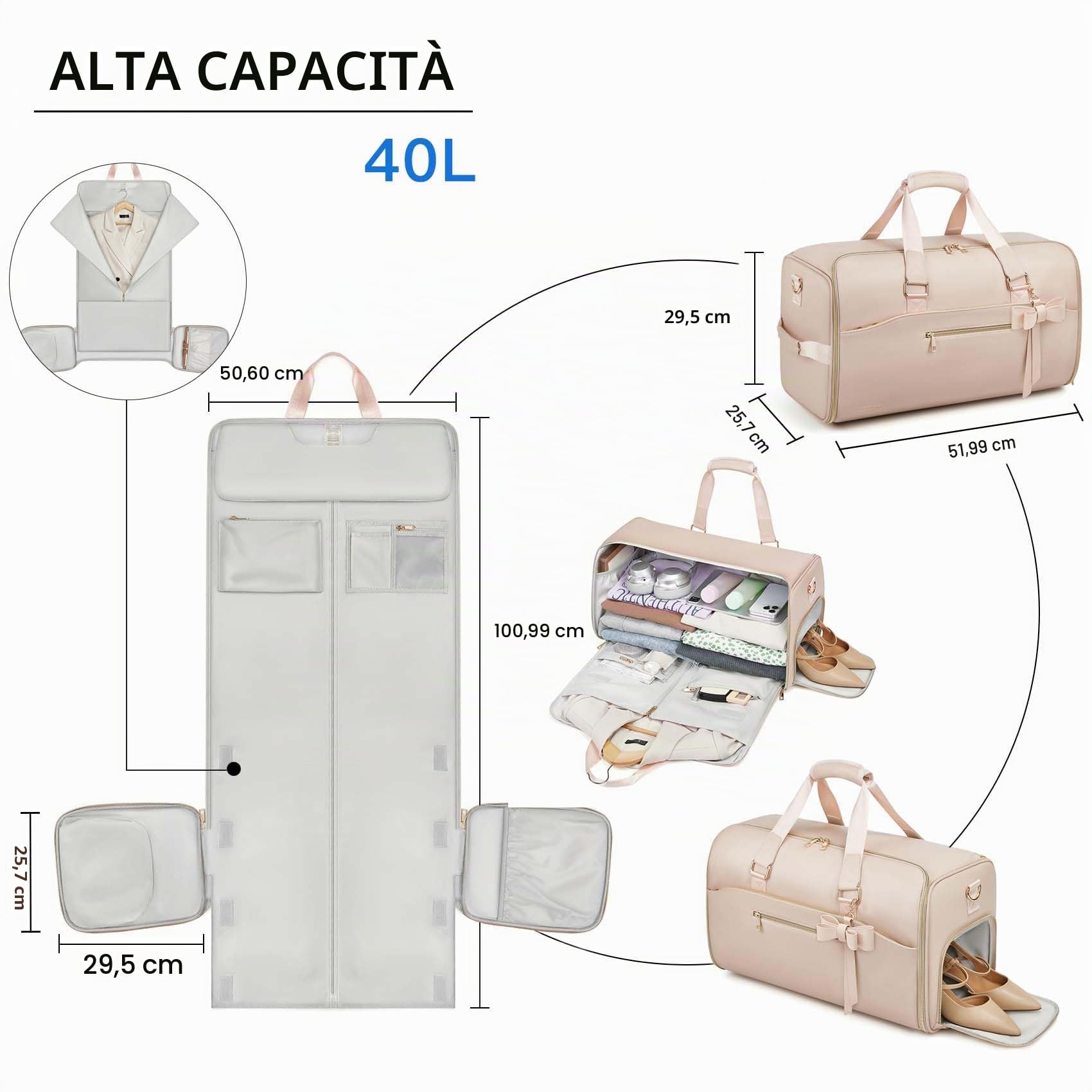Moulyan - Borsone da viaggio convertibile con scomparto per scarpe, 3 in 1, impermeabile, con tracolla, per uomo e donna