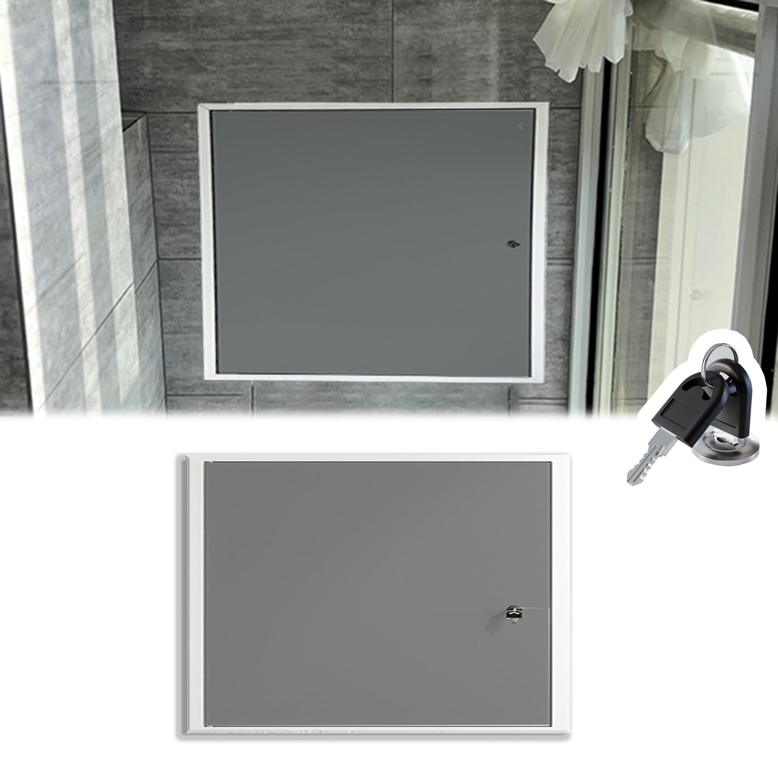 Lockable Concealed Service Door, 10 12 14 16 18 20 22 24 inch Wide Attic Doors, Black/White/Gray Inspection Panel with Muting Strip(Gray,W60xH40cm/24 x16)