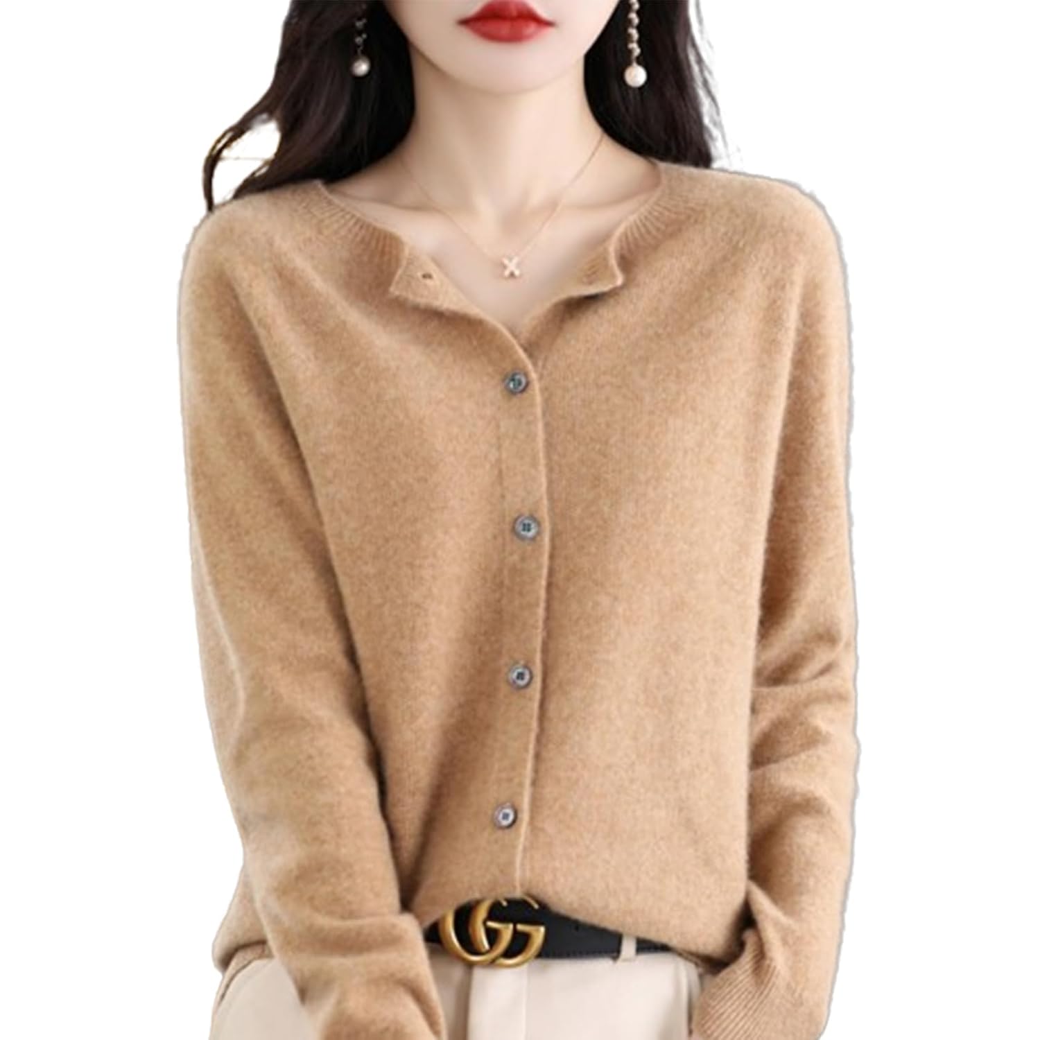 Cashmere Cardigans for Women Cashmere Button Front Long Sleeve Cardigan Soft Warm Knit Elastic Jumpers