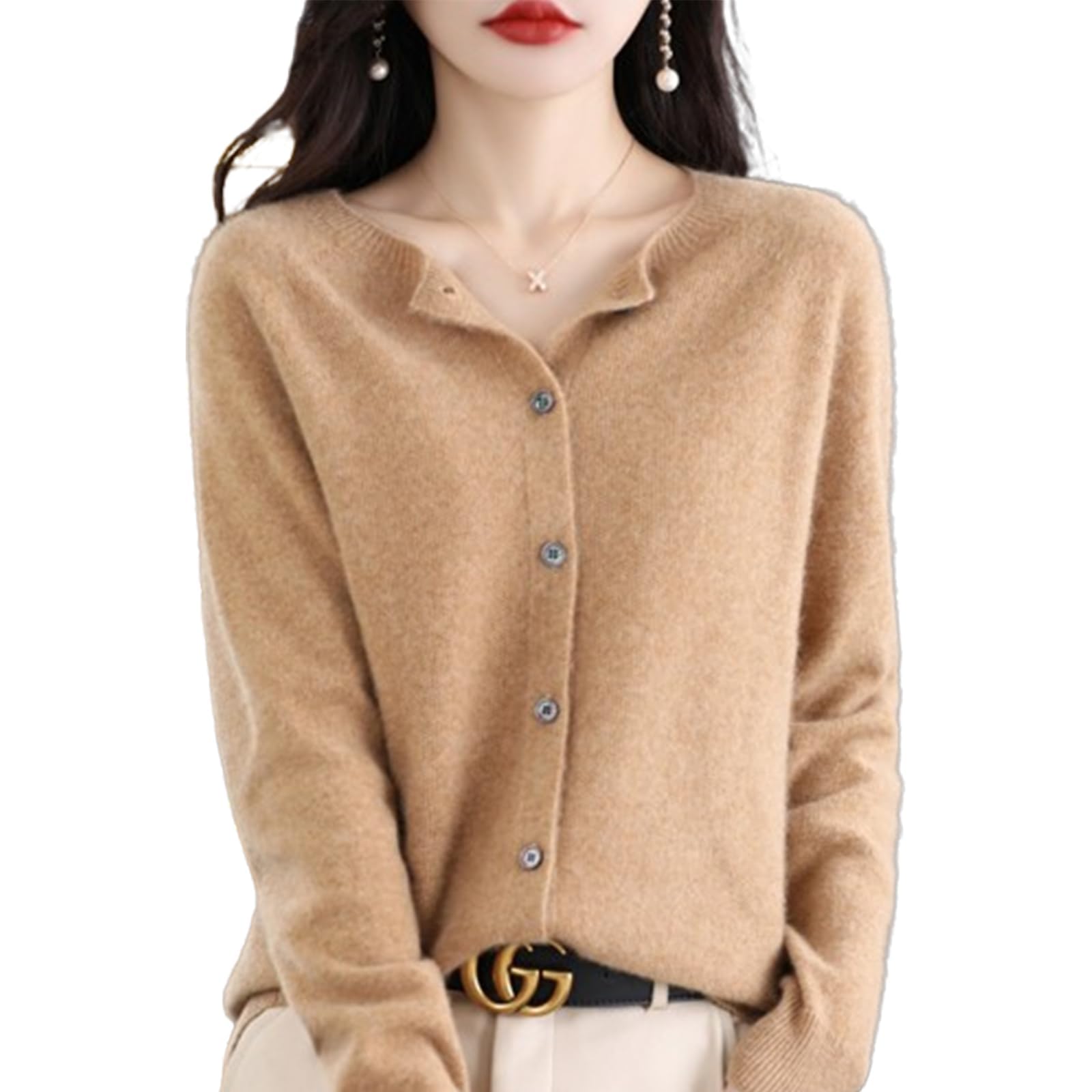 Cashmere Cardigans for Women Cashmere Button Front Long Sleeve Cardigan Soft Warm Knit Elastic Jumpers