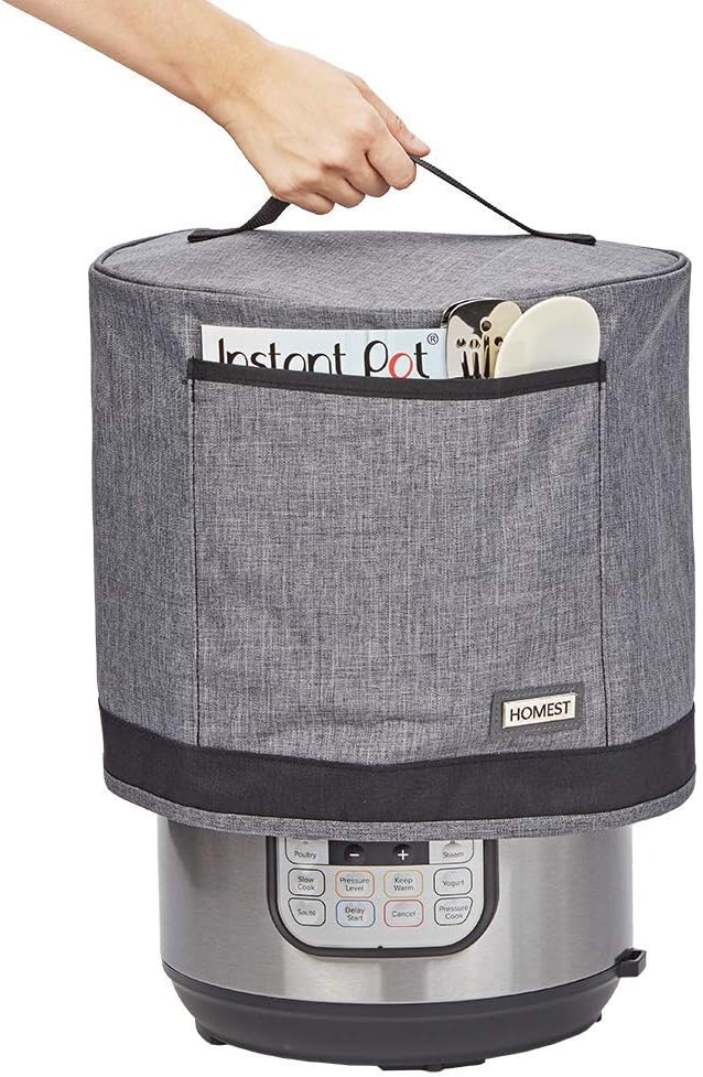 HOMEST Dust Cover with Pockets for Instant Pot 8 Quart, Insulated Pressure Cooker Cover with Easy to Clean Lining, Grey