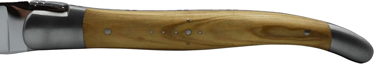 Laguiole en Aubrac Luxury Fully Forged Full Tang Stainless Steel Steak Knives 2-Piece Set with Olivewood Handle, Stainless Steel Matte Bolsters
