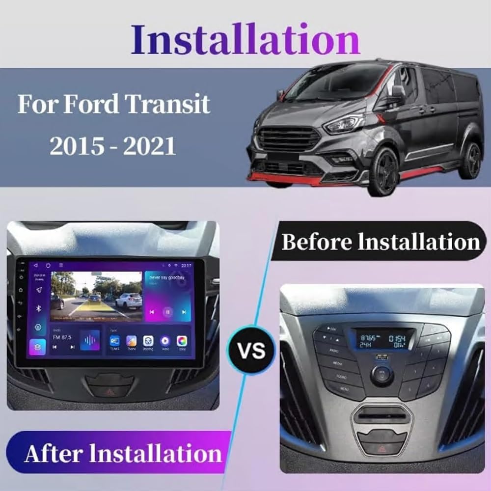 Radio Samochodowe dla Ford Transit Tourneo Custom 2012-2021 Mirror Link, Asystent Głosowy, Nawigacja Na Żywo, Ekran Dotykowy, Bluetooth, 8 Rdzeń 4G+64G