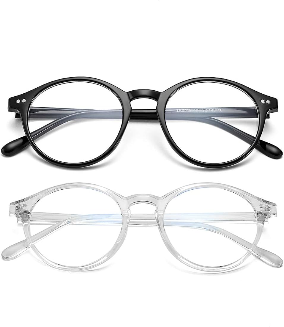 DeBuff Blue Light Blocking Glasses Retro Round Anti Eyestrain Computer Gaming Glasses 2 Pack