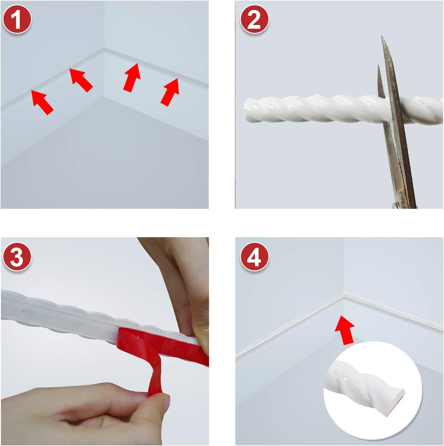 Flexible Molding Trim Self Adhesive, 16 Feet Caulk and Trim Molding for Cabinet Edge, Wall Edge, Door, Tile, Mirror Frame, Home Decor(White) : Tools & Home Improvement