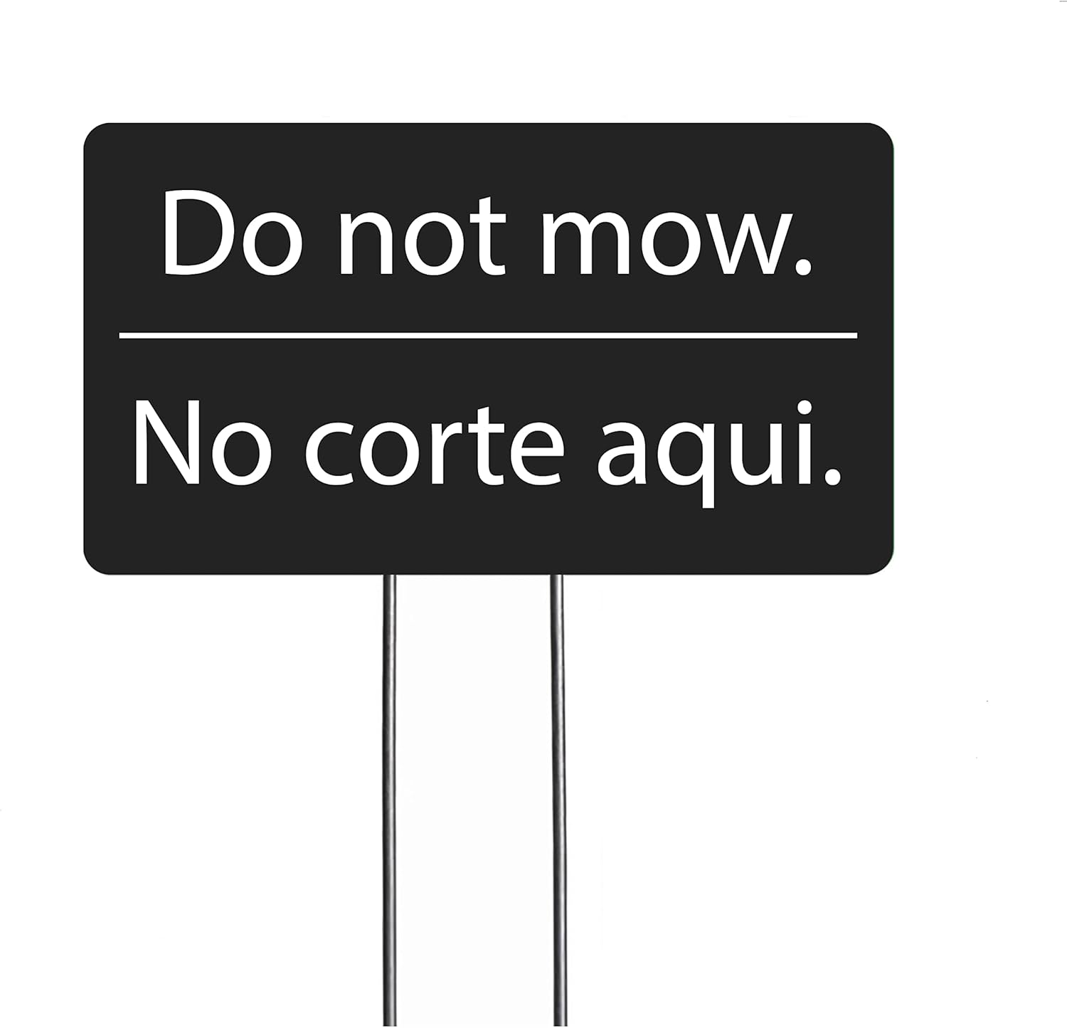Do Not Mow Garden Markers, Bilingual Yard Sign, Set of 2 (Green)