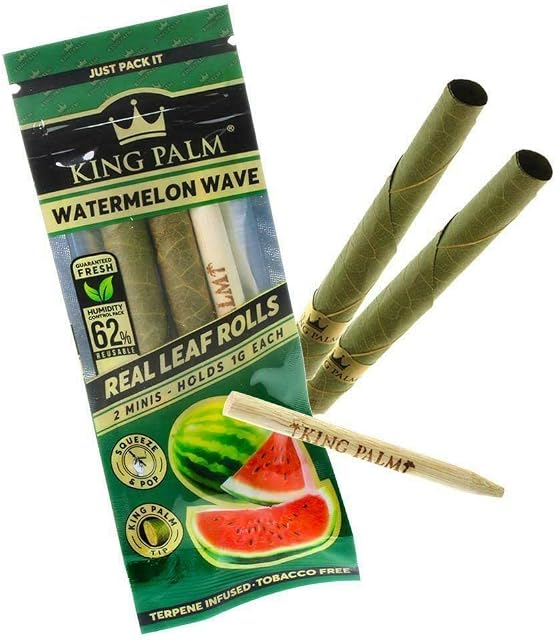King Palm Watermelon PreRoll Rolling Paper - Cordia Leaf Wrap - Mini Size 2/Pack