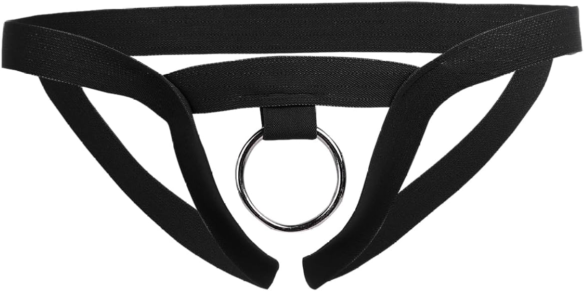 Men's Jockstrap Lingerie Sexy Open Pouch G-String Thong with Metal O-Ring Underwear