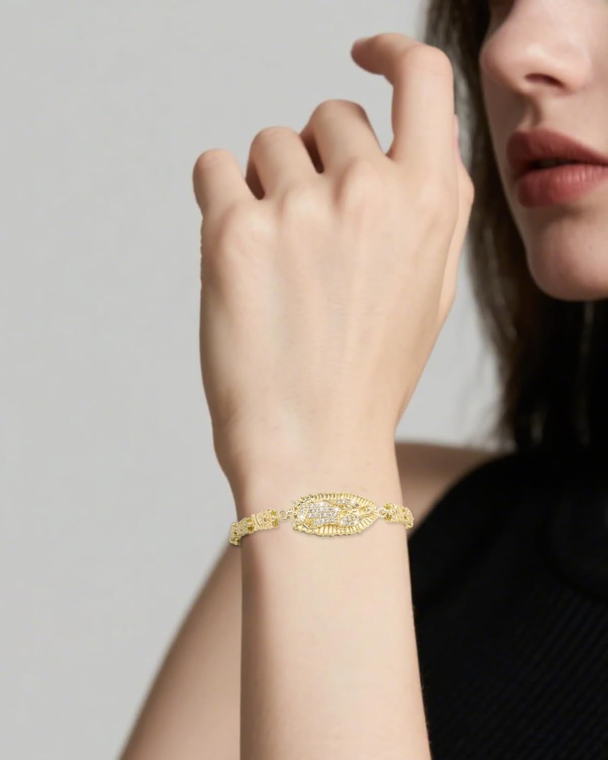 J&H DiaJuvelo Virgin Mary Bracelet for Women Catholic Trendy Cubic Zirconia Christian Dainty Charm Rhinestone Gold Jewelry Mujer Virgen de Guadalupe Pulseras Holy Gifts - Image 2