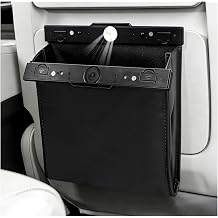 LED Car Trash Can, Strong Magnetic Garbage Can Leather Storage Pocket with 1 Roll Trash Bag, Leakproof Fast Closing Garbage Bin Portable LED Light Organizer for Most Vehicles Black