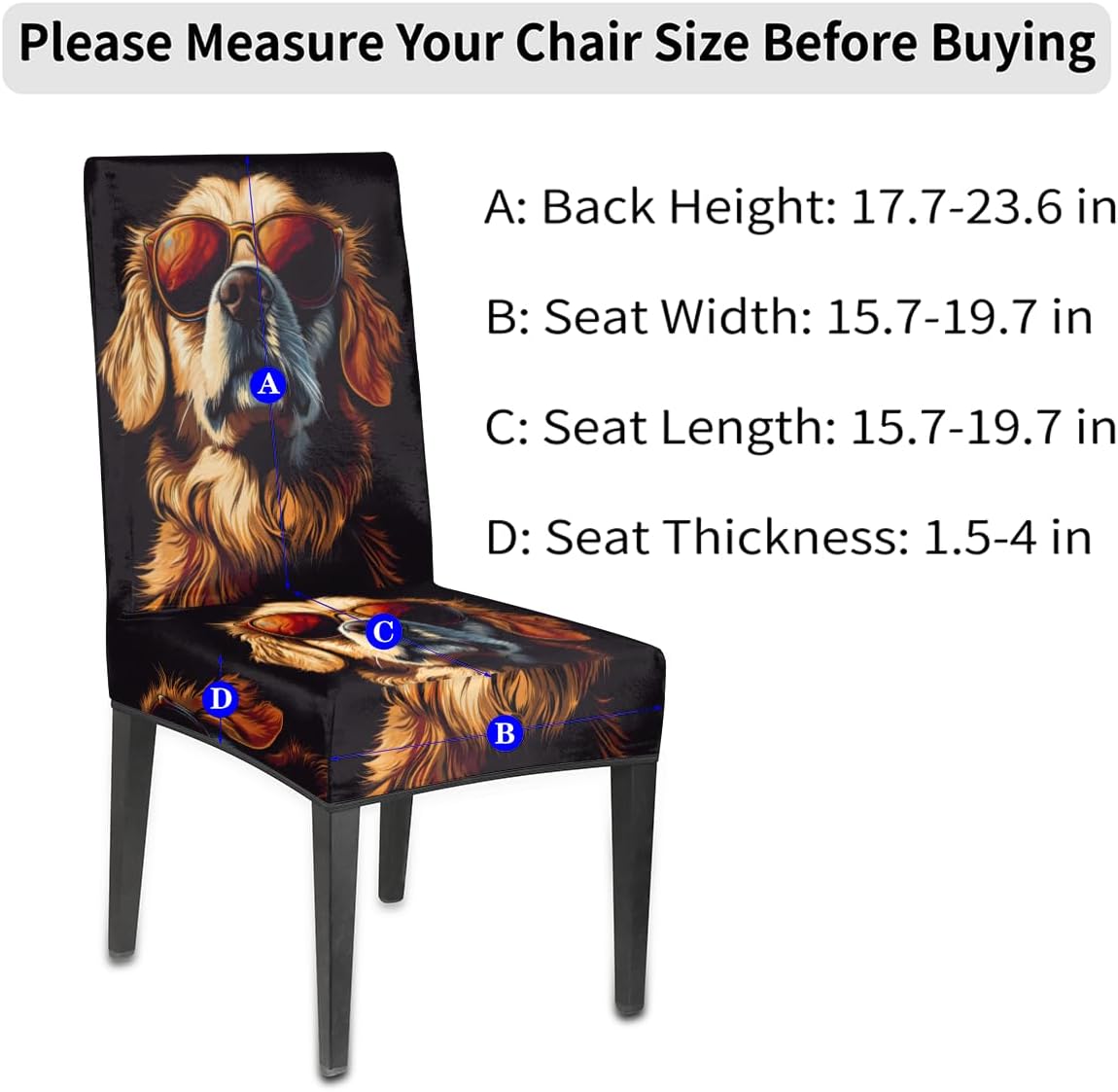 Funny Golden Retriever Dog Dining Room Chair Covers Set of 4 Washable Kitchen Parsons Seat Protector Removable Dining Chair Slipcovers Decorative Stretch Dining Chair Covers for Home Party Hotel