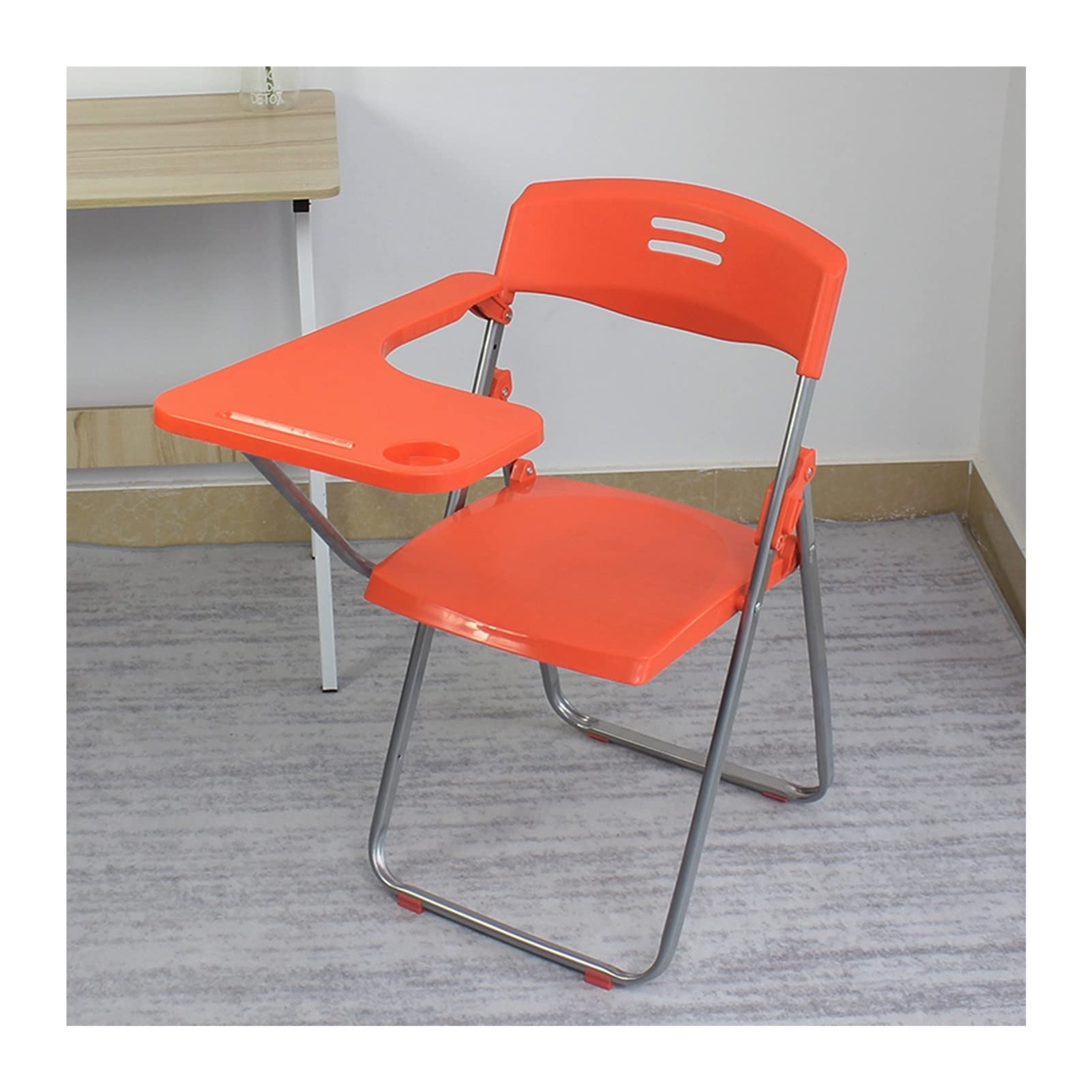 Sedia da Tavolo con braccioli e tavoletta per Scrittura, per Ufficio, riunioni, Sale Giochi per Studenti, scuole, asili Nido, Struttura in Ferro (Arancione)