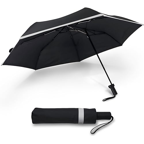 SideShaft Windproof Folding Umbrella for Travel: Eccentric Umbrellas Compact & Durable - Offset Umbrella with Strong Fiberglass Frame & Waterproof Canopy - Portable Umbrella For Man with Backpack
