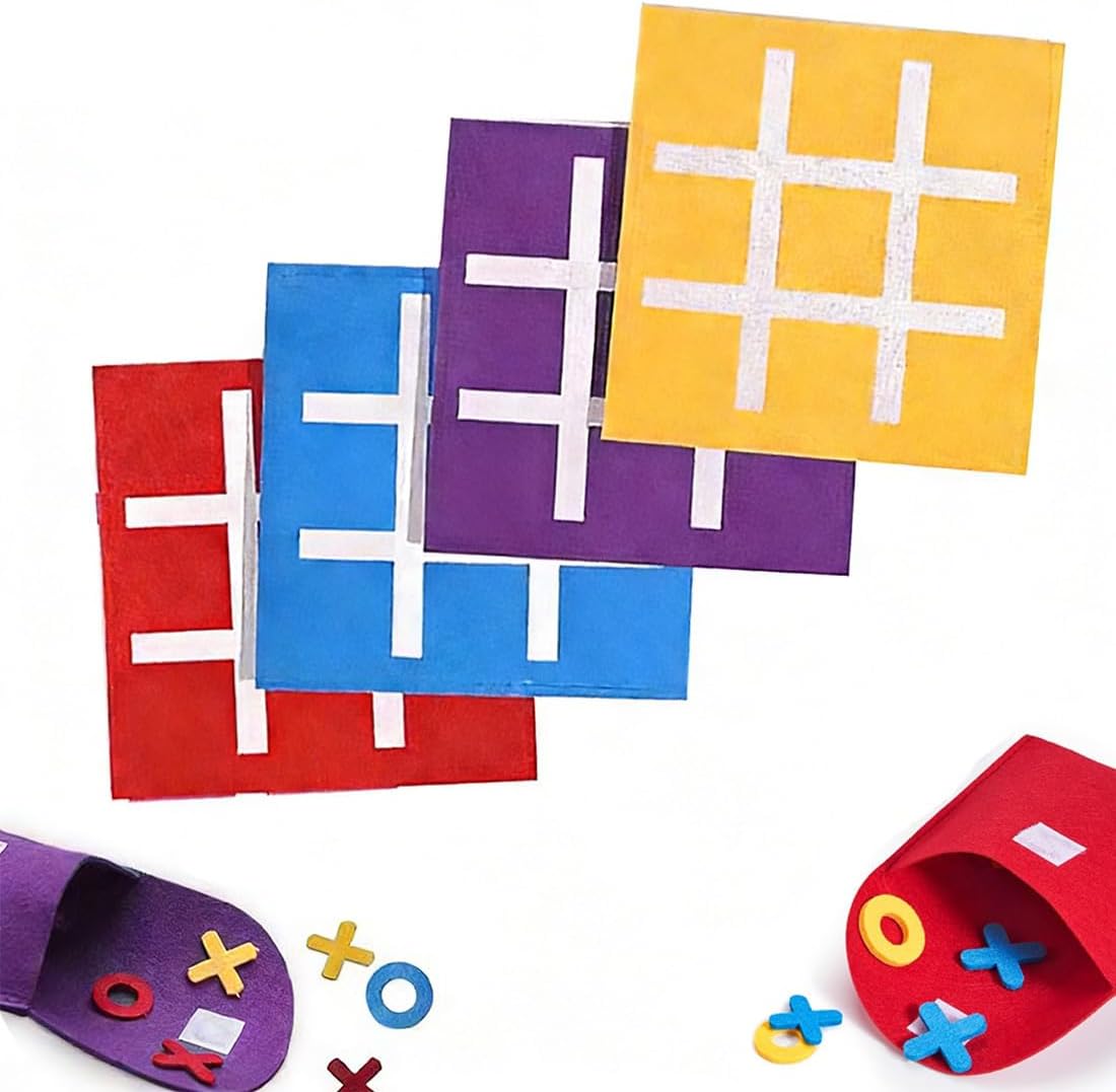 4 Pezzi Mini Set Di Giochi Tris Tic Tac Toe In Tessuto Giocattoli Educativi Per Feste Di Compleanno Dei Bambini E Educazione Prescolastica Rosso, Giallo, Blu, Viola