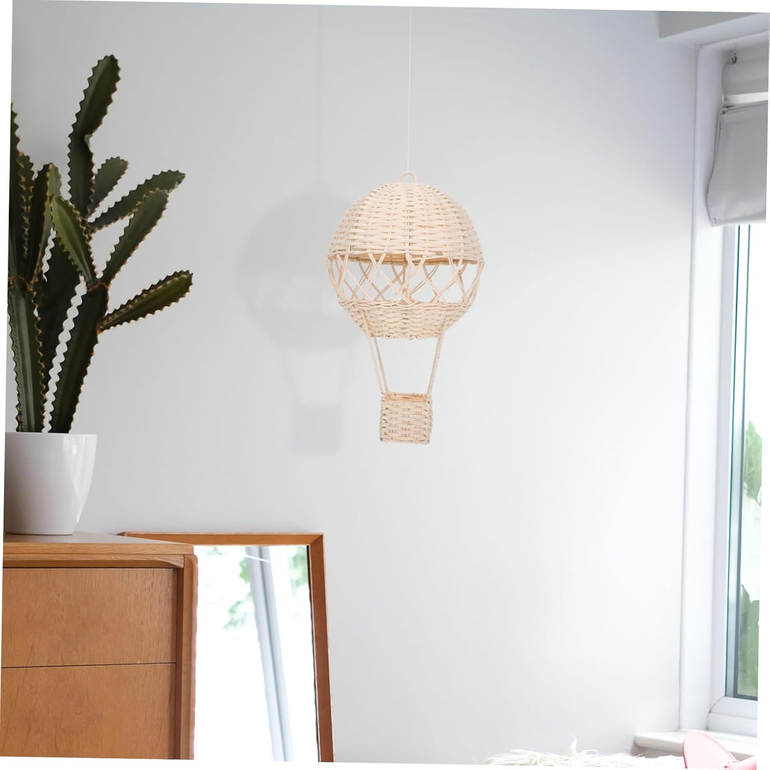 Natural Rattan Hot Air Balloon Wicker Lamp Shade Unique Wall Art for Bedroom and Living Room Decor Rustic Pendant Light Fixture Artistic Touch