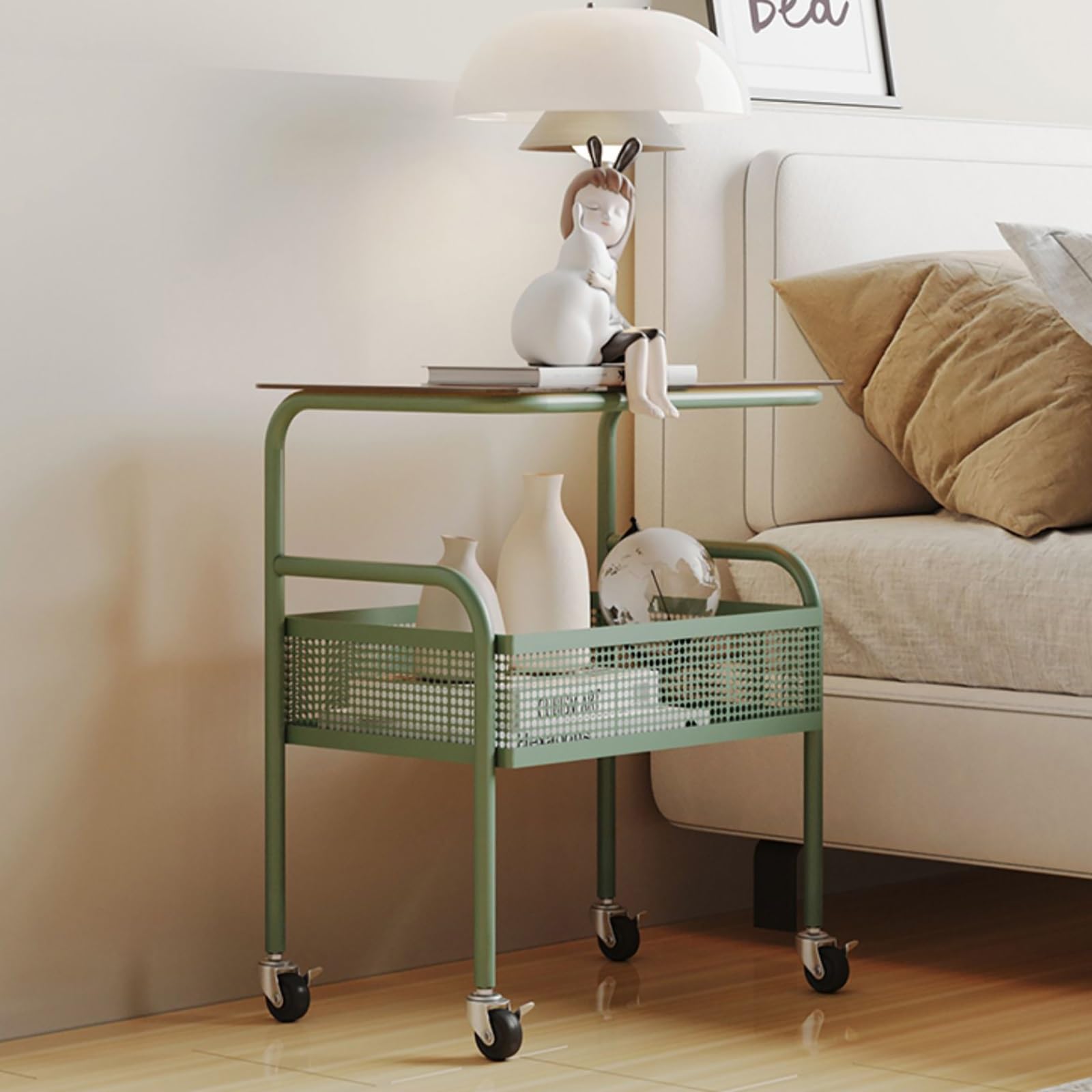 SXZenSpace Side Table with Wheels Mobile Sofa Storage End Living Room for Laptop Coffee Snack(Green)