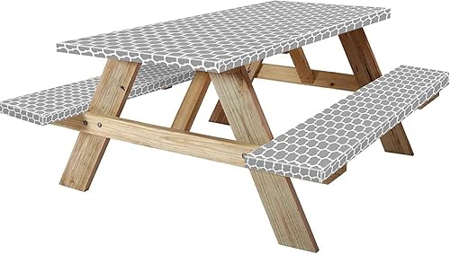 KENOBEE - Juego de 3 piezas funda de mantel ajustable para mesa de picnic y banco con borde elástico impermeable lavable mantel de vinilo ajustable