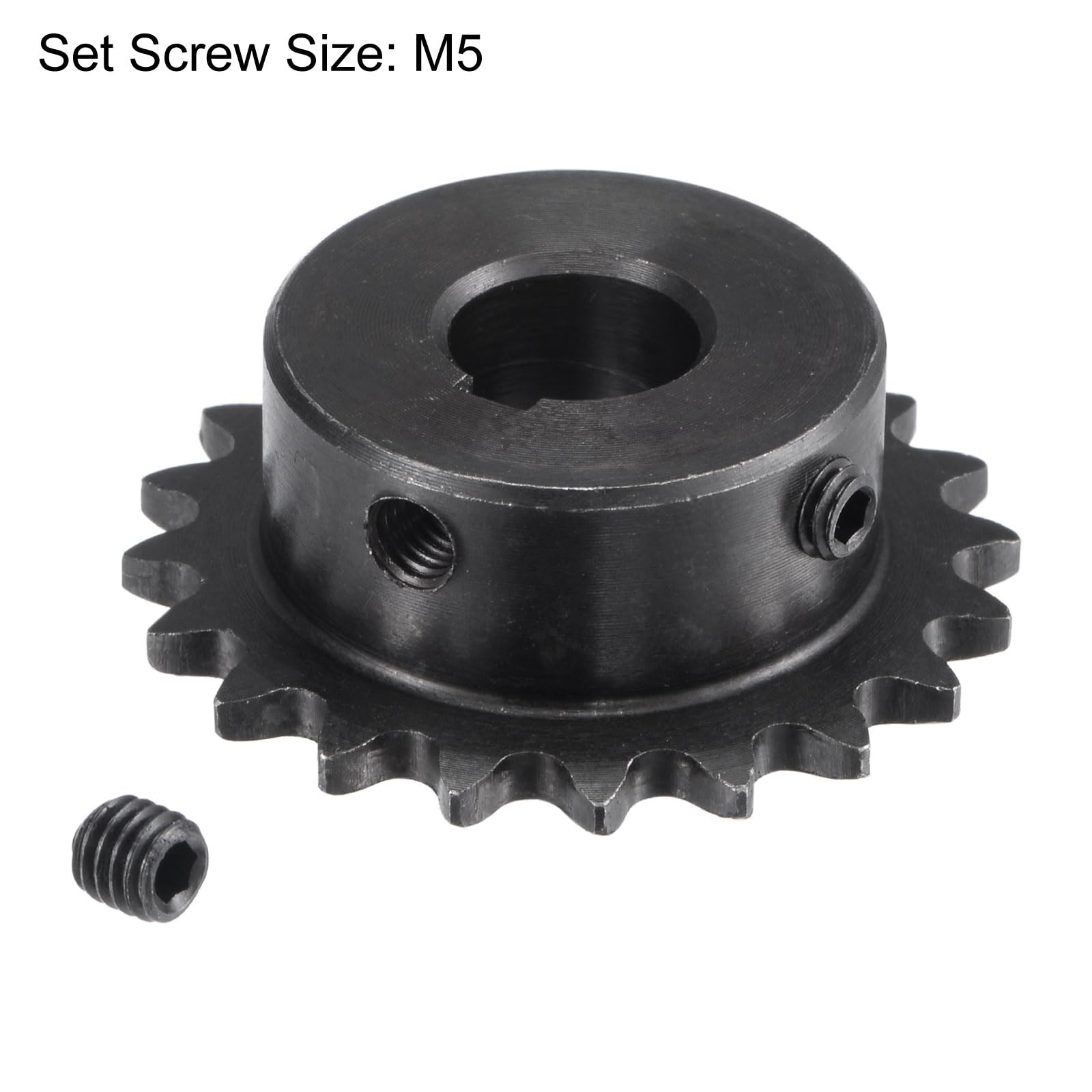 sourcing map 20 Dents Pignon Type B Unique Brin 1/4" Pas, 12mm Alésage Noir Oxyde C45 Carbone Acier, Rainure avec Ensemble Vis pour ISO 04C