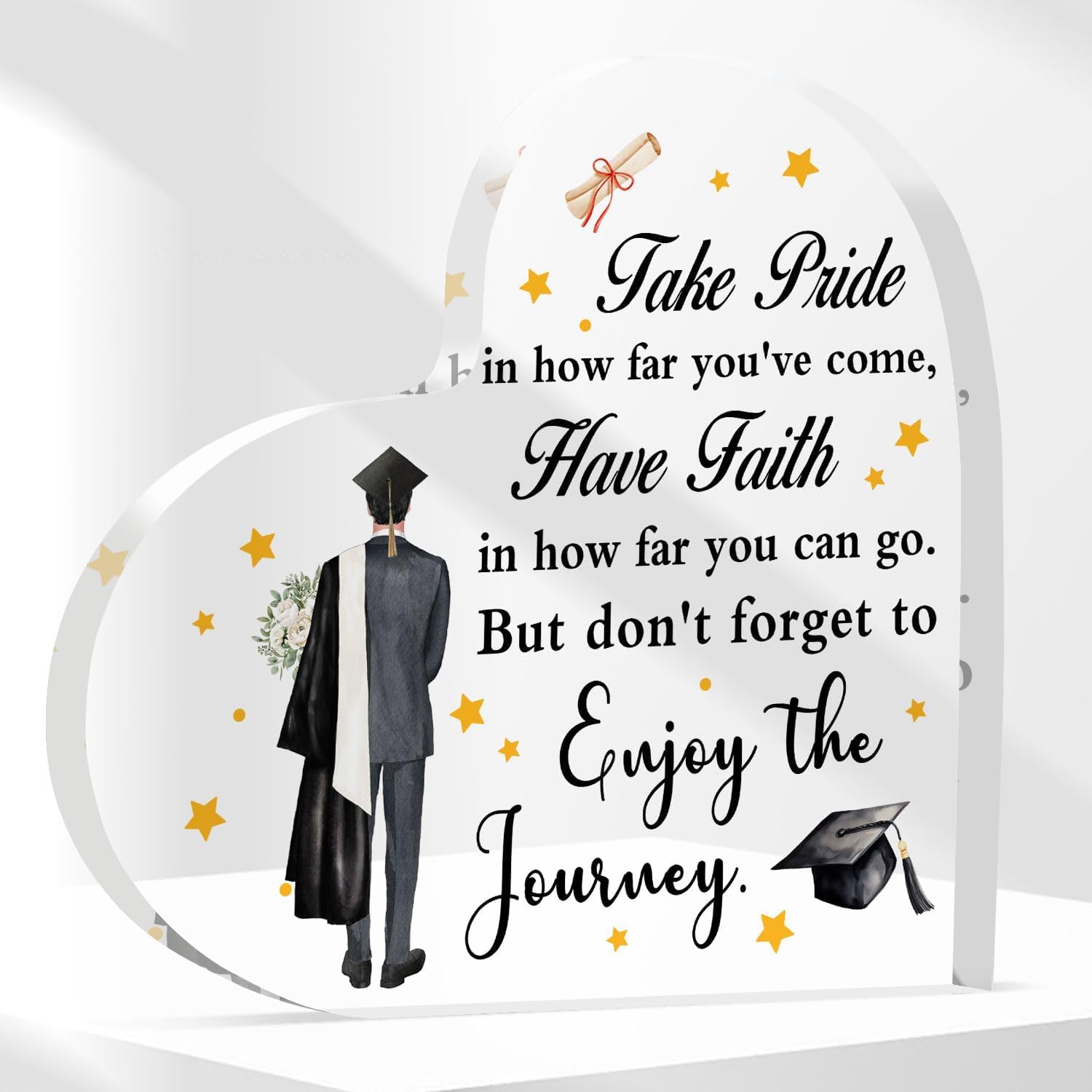 Graduation Gifts for Him, 2025 Graduation Gifts Class of 2025 Gifts Graduation Plaque Inspirational Gifts for Graduates 4 Inch Heart Shape Acrylic Plaque