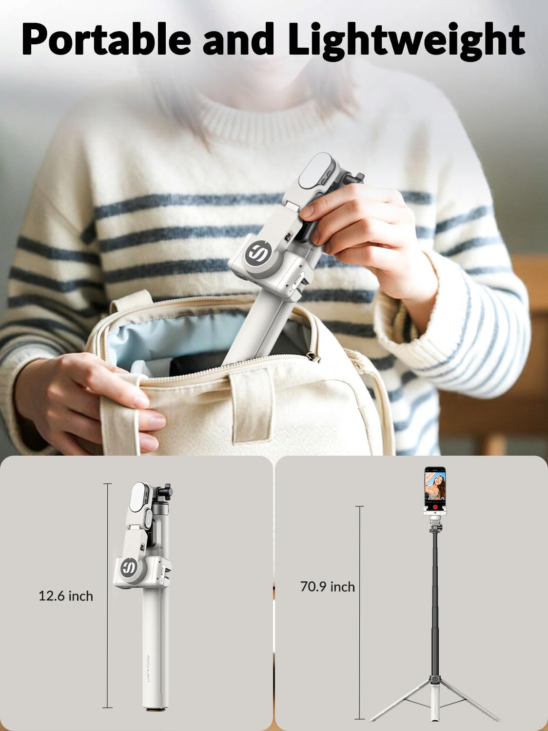 AOCHUAN M3PRO Cardan pour smartphone à 3 axes à ouverture automatique de 71 pouces pour iPhone et Android, stabilisateur de téléphone avec suivi du visage AI (pas d'application nécessaire) avec