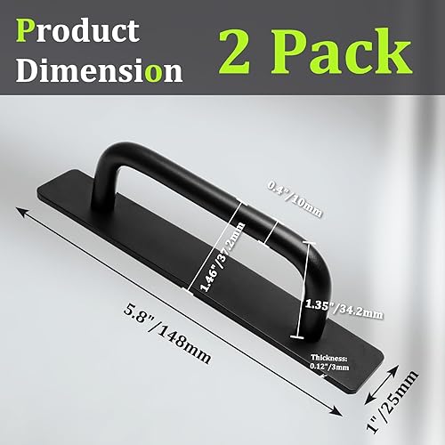 Miniatura 2 de Luomorgo 2 manijas de puerta autoadhesivas de 5.8 pulgadas, sin perforaciones, color negro mate, tiradores de cajón de aluminio para puerta de