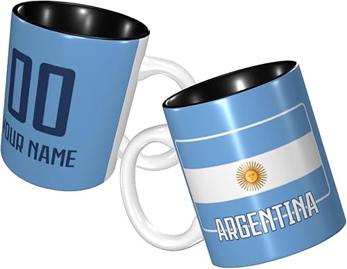 Taza de café personalizada de Argentina taza de fútbol de cerámica añade tu número de nombre regalos para fanáticos del deporte para hombres
