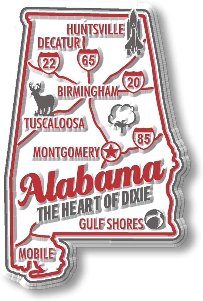Alabama Premium State Magnet by Classic Magnets, 1.8" x 2.8", Collectible 3D Rubber Vintage-Style Souvenirs and Gifts Made in The USA