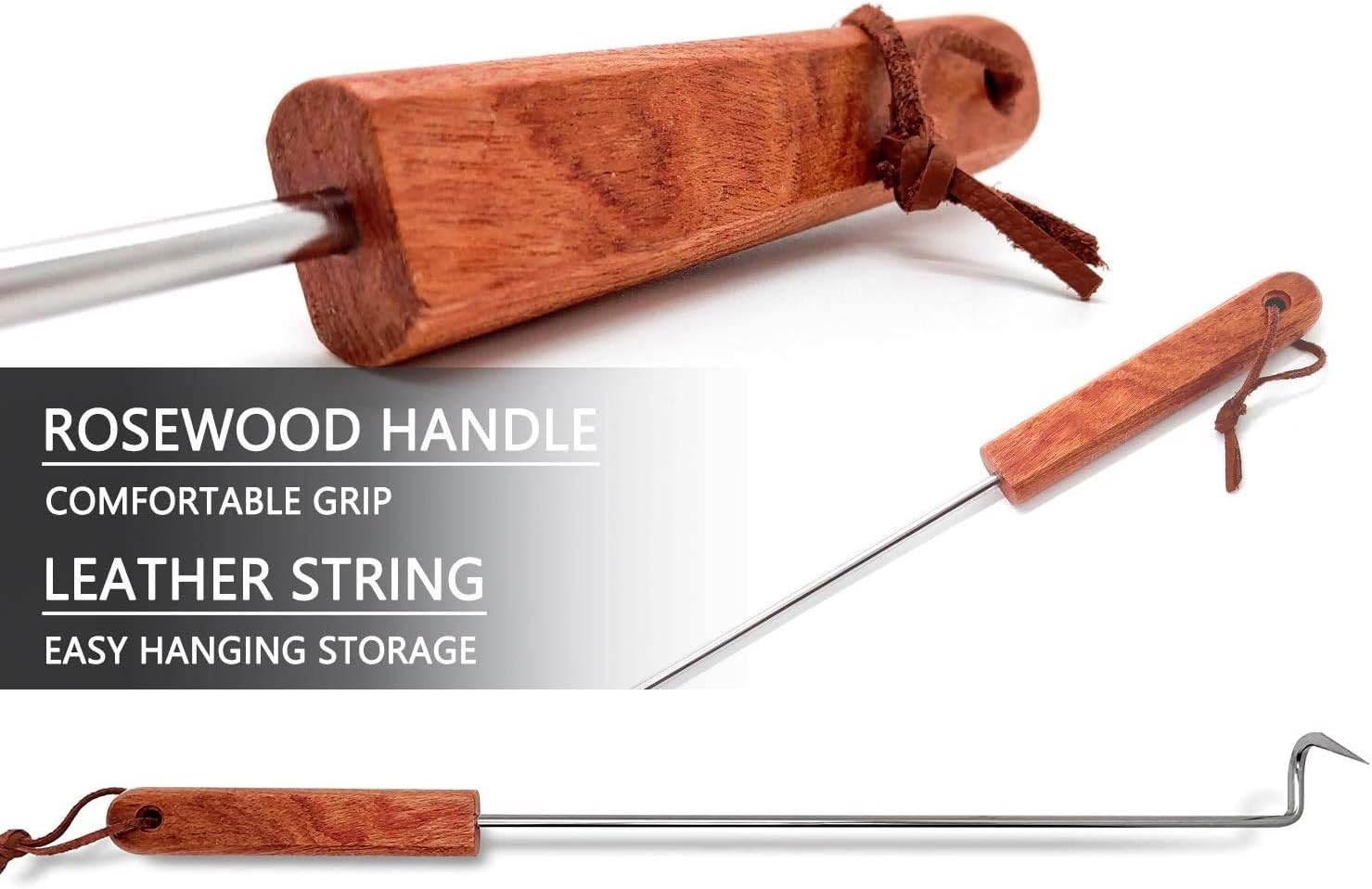 LQLMCOS Food Flipper Turner Hooks Stainless Steel BBQ Meat Hooks Cooking Barbecue Turners Hooks Grill Accessories with Wooden Handle for Grilling & Smoking (Style A-Two Pack) : Patio, Lawn & Garden