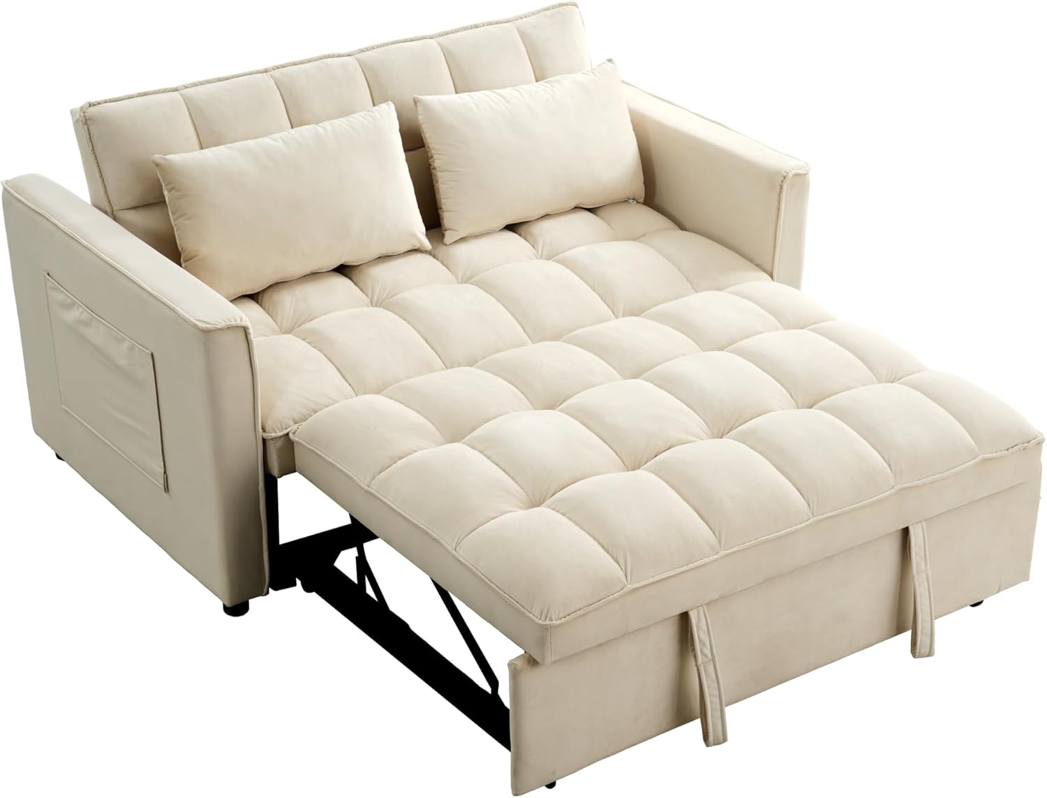 FLEXISPOT 53" Sleeper Sofa with Pull-Out Bed, 3-in-1 Convertible Loveseat Sofa Bed with Adjustable Backrest and Side Pocket, Linen Couch for Living Room, Apartment, Dorm
