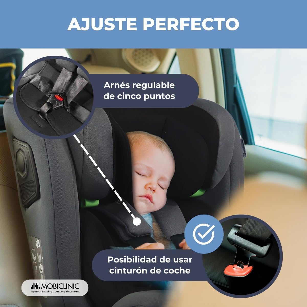 Mobiclinic®, Silla de Coche, ISOFIX, Giro 360º, I-Size ECE R129, Top Tether, Grupo 0/1/2/3, Evolutiva, 0 a 36 kg, Arnés 5 Puntos, 0-12 años, Regulable, Reclinable 3 Posiciones, Pandafix