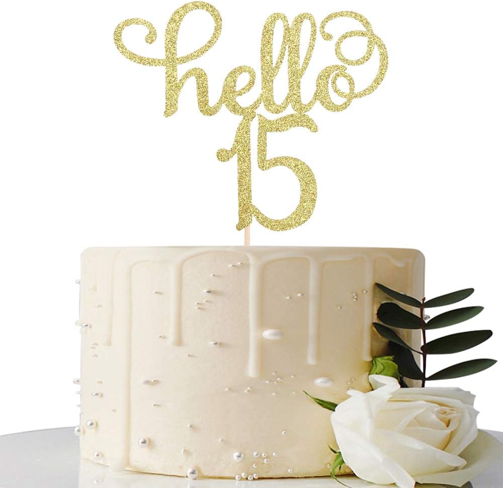Hello 15 Cake Topper- 15th Birthday/Wedding Anniversary Party Sign Decorations