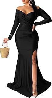 Women's Summer Off Shoulder Maxi Dress Sexy V Neck Long Sleeve Gown Cocktail Mermaid Wedding Dresses - Buy now