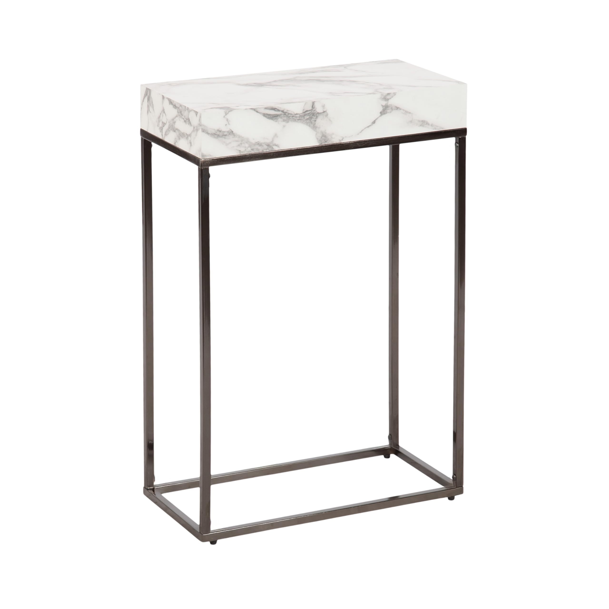 Kate and Laurel Karlsen Modern Faux Marble and Metal Narrow Side Table, 16 x 8 x 24, White and Gray Gunmetal, Minimal Slim End Table for Use as