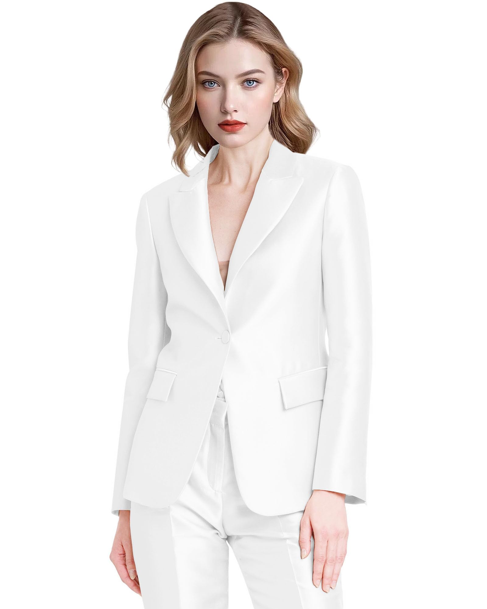 2 Pieces Womens Satin Suits Slim Fit Suit for Women Casual Dressy Pantsuits Peaked Lapel Womens Tuxedo Formal