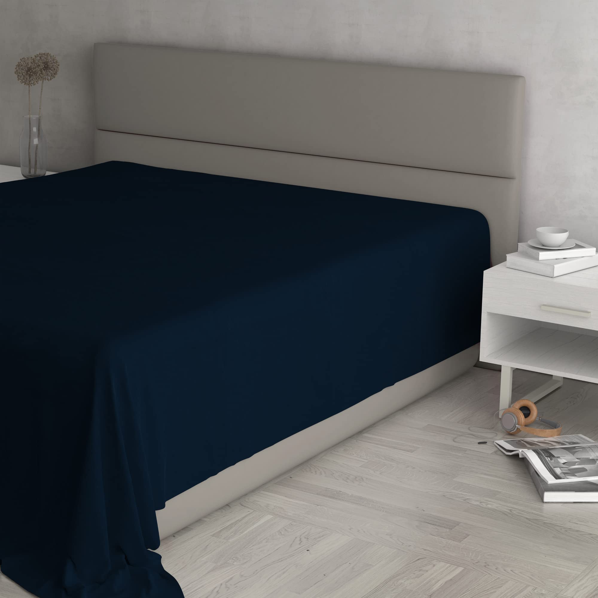 MAX COLOR Top Sheet, 100% Cotton, Plain, Dark Blue, Maxi Double 270 x 300 cm