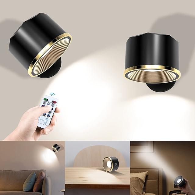 TBTeek Wall Light Set of 2, Rechargeable LED Wall Sconce with RGB Lights, Stick on Wall Lamp, Remote Control, 360° Rotatable Magnetic Lamp, Bedside Wall Reading Light for Bedroom Pictures Arts