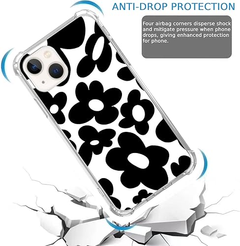 Miniatura 4 de Funda negra con diseño de flores retro de los años 70, compatible con iPhone 13, diseño vintage con diseño floral negro para iPhone 13, bonita funda