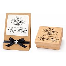 Sympathy Rubber Stamp with Lily Design, with Deepest Sympathy Stamp for Cards, Tags & Gift Wrap, Wooden Mounted Stamp for Funeral Memorial & Condolence Cards 2.5x2.5 inches