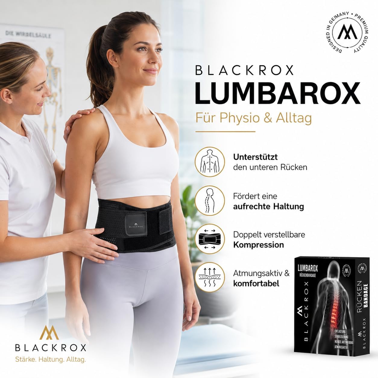 BLACKROX LUMBAROX, cintura di supporto lombare per uomini e donne, stabilizzazione della schiena, cintura di sostegno per la schiena (L, nero)