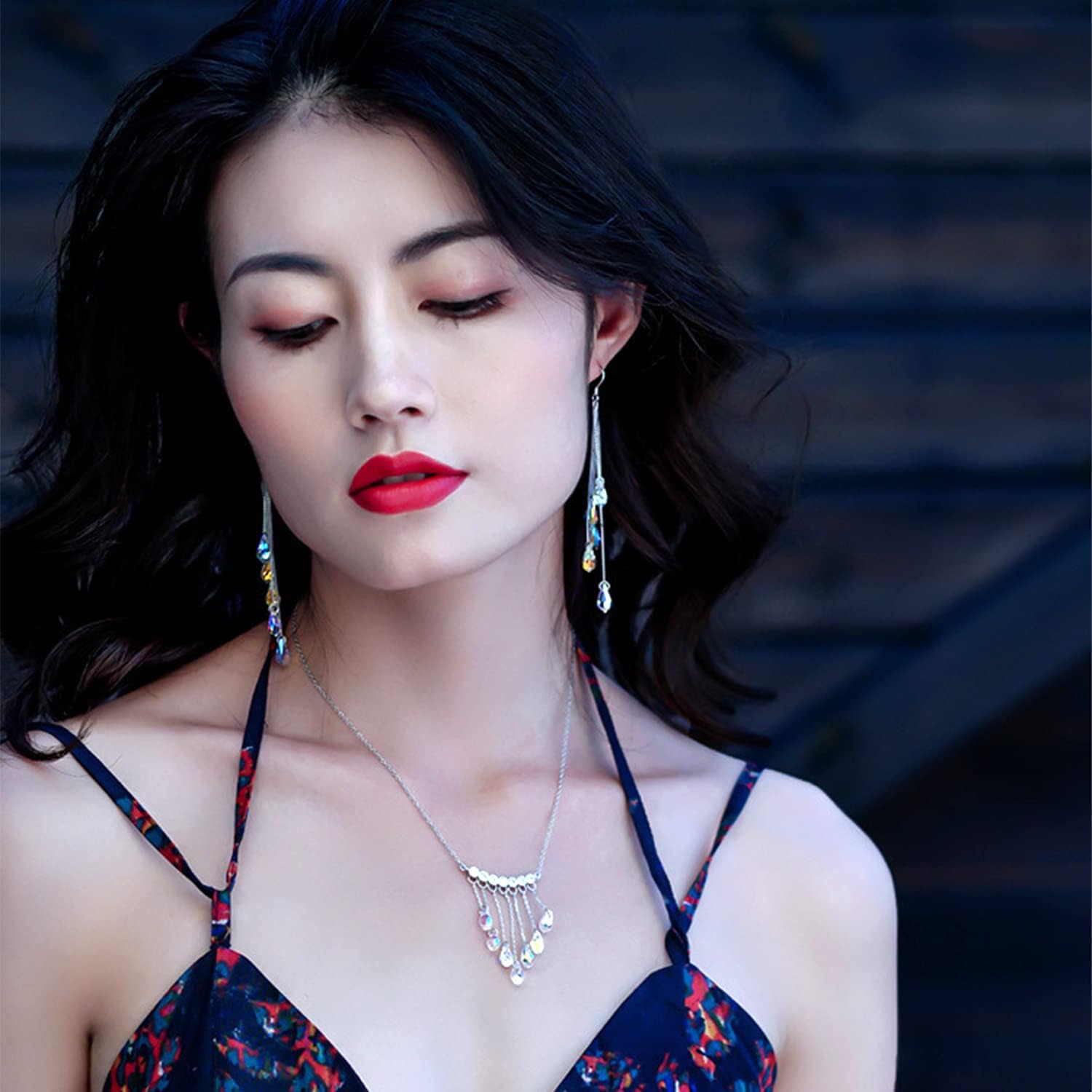 Colorful Northern Lights Long Shape Fringed Crystal Earrings Water Drop Shape Hypoallergenic Dangle Earrings Jewelry For Women - Image 3