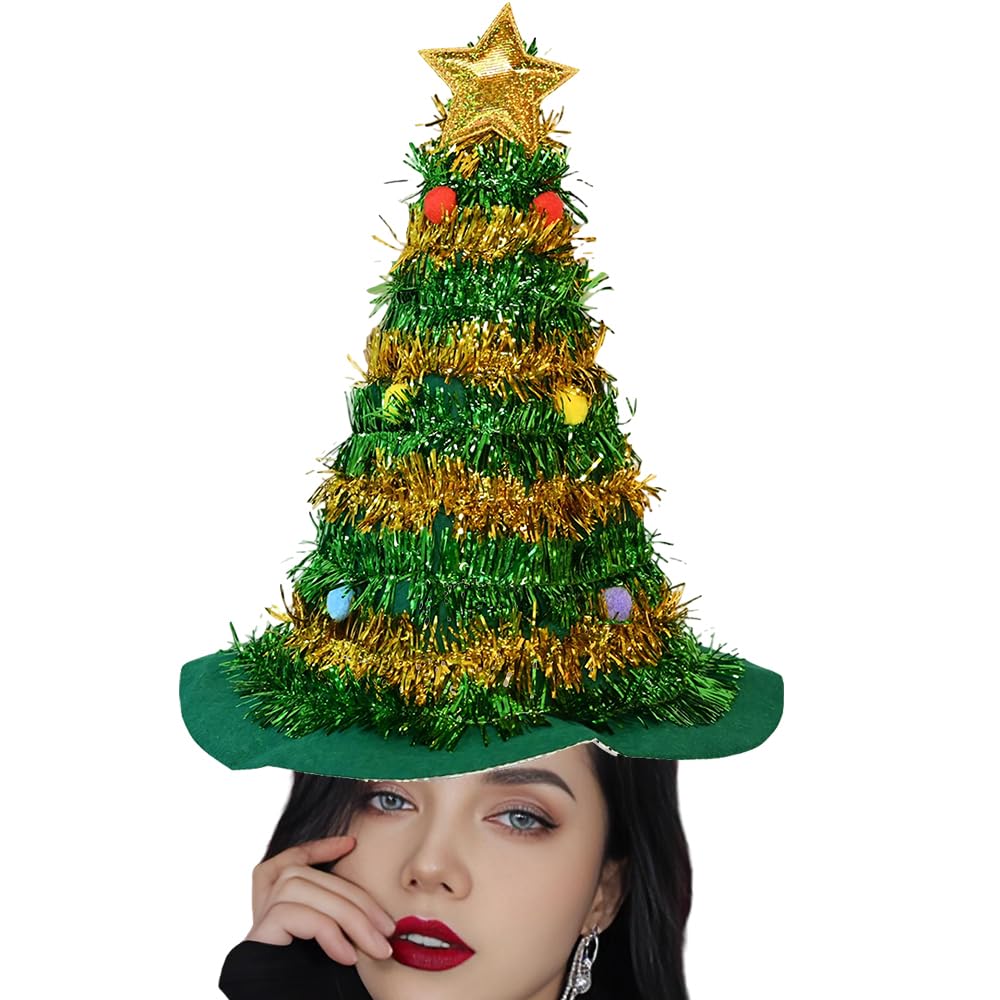 Ram® Adult Christmas Tree Hat With Star And Tinsel Fancy Dress Costume Xmas Holiday Party Hat 43CM