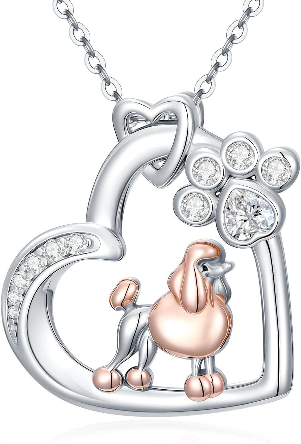 Poodle Necklace for Women 925 Sterling Silver Dog Poodle Pendant Necklace Jewelry Gifts for Women