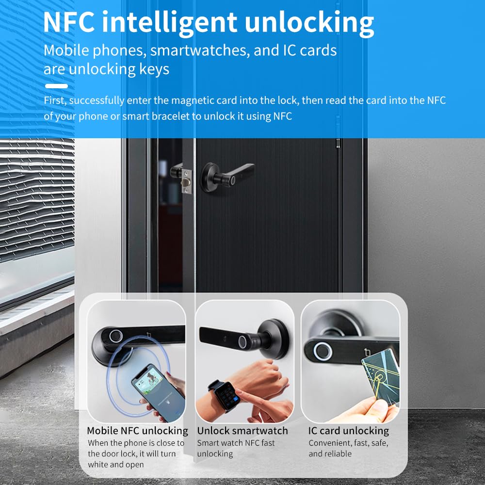 NEWFUN Cerradura Puerta Exterior Inteligente，Cerradura Con Huella Digital，Cerradura Wifi，Con llave, tarjeta llave, APP Bluetooth para cerraduras de puertas, resistente al agua para puertas de 35-50 mm