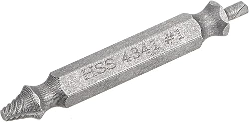 uxcell Extractor de tornillo dañado, 1 # cromado de acero de alta velocidad 4341 despojado removedor de tornillo roto, punta roscada de 0.100 in