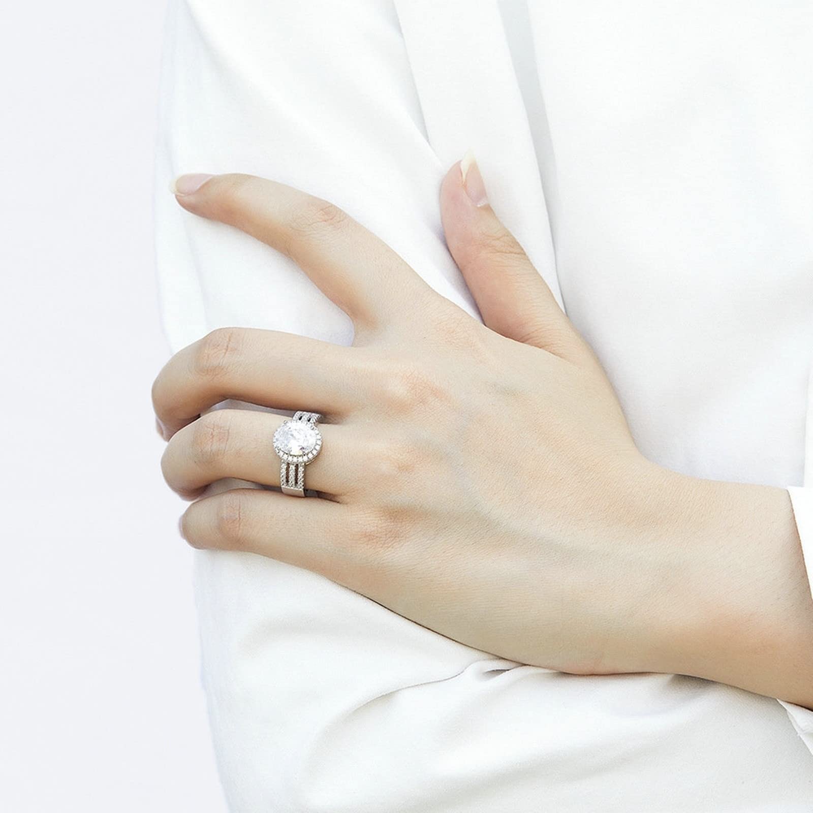 Anillos de compromiso para parejas, anillos de compromiso para mujer, circonita cúbica S925, diseño ovalado, anillo de boda para mujer, L 1/2, plata de ley, Cubic Zirconia