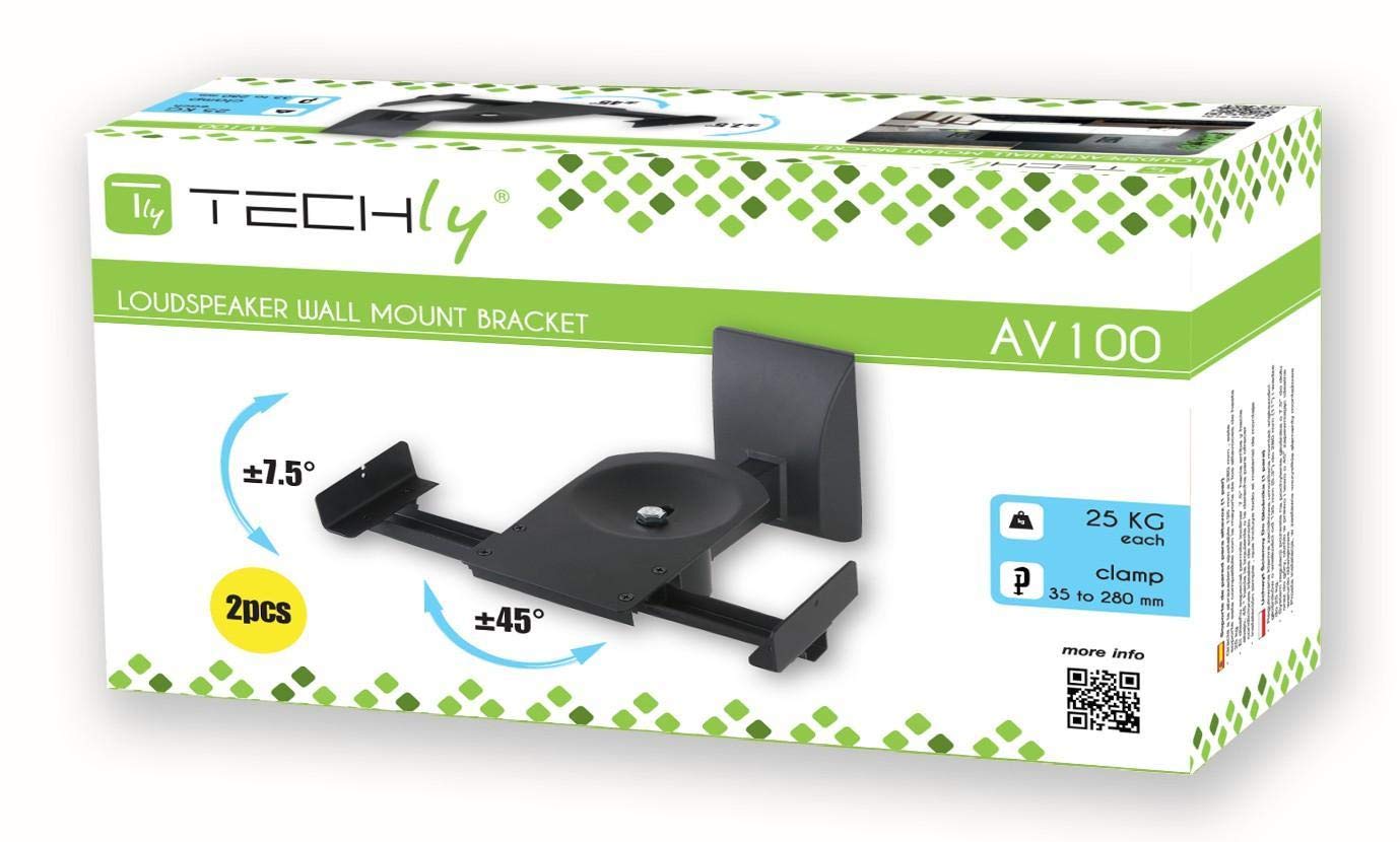 Techly 025350 Coppia Staffe Speakers a Parete Fino a 25kg Nero Nero